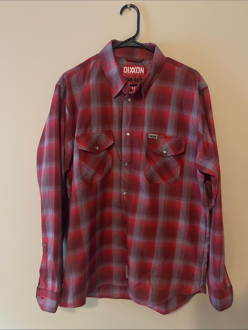 DIXXON Red and Gray Plaid Casual Button-Down Shirt